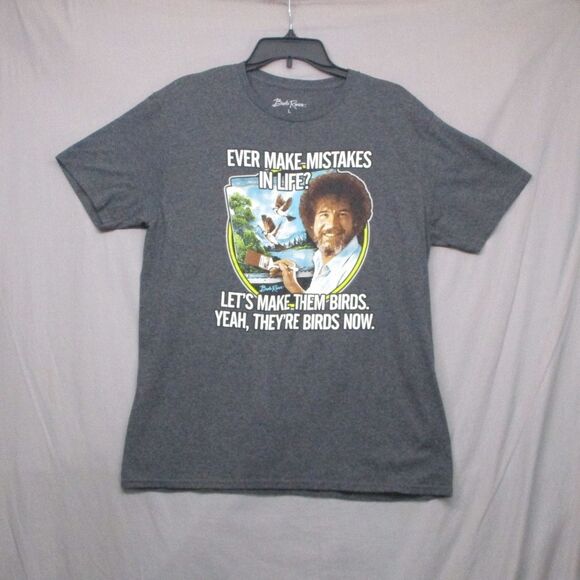 Bob Ross Gray Artistic Graphic Crew Neck T-Shirt Unisex Size L - Picture 1 of 9